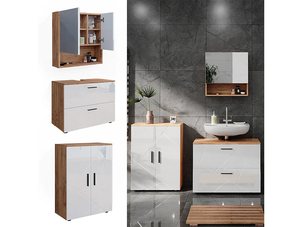 Meubles bain blanc brillant/chêne doré 80x41x58 irma