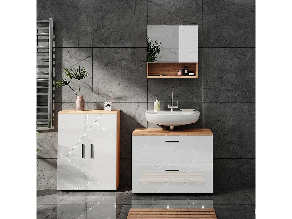 Meubles bain blanc brillant/chêne doré 80x41x58 irma