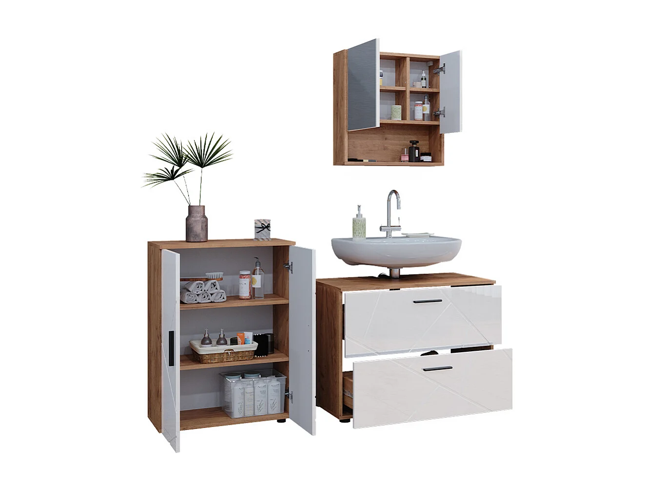 Meubles bain blanc brillant/chêne doré 80x41x58 irma