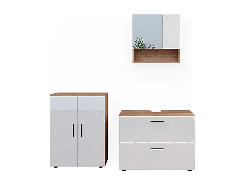 Badmöbel-Set weiß hochglanz/goldkraft eiche 80x41x58 irma