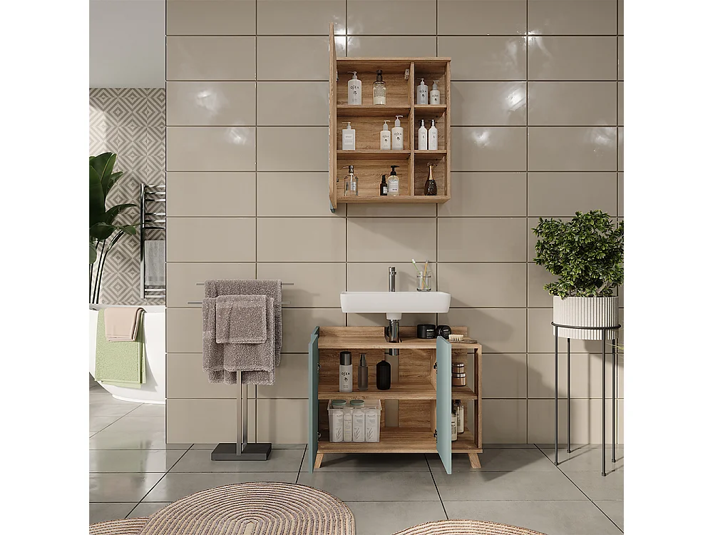 Badkamermeubelset sonoma/blauw 80x35x65 karen