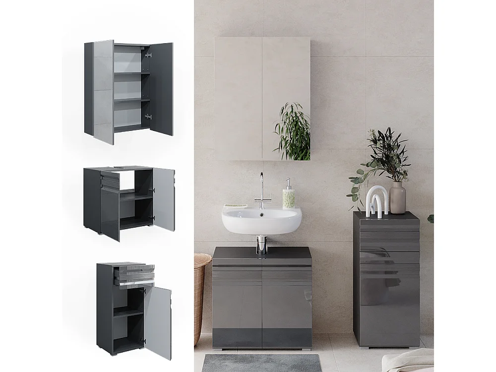 Conjunto de muebles de baño antracita alto brillo 56x34x60 fredd
