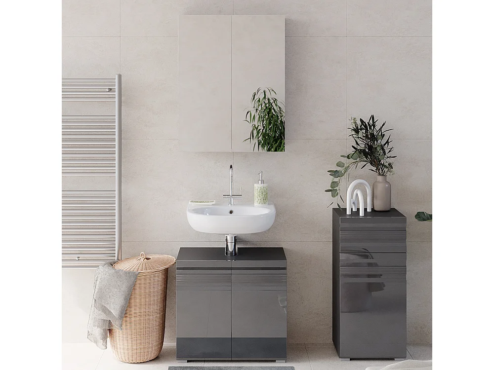 Conjunto de muebles de baño antracita alto brillo 56x34x60 fredd