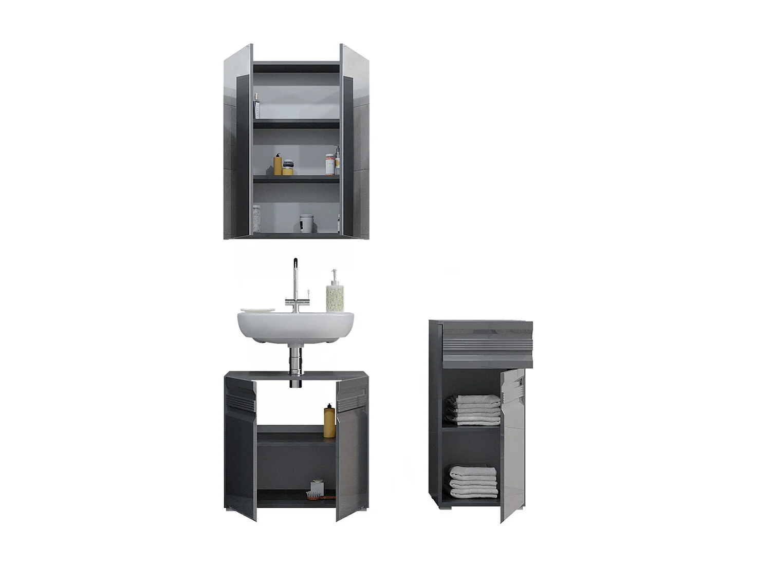 Conjunto de muebles de baño antracita alto brillo 56x34x60 fredd