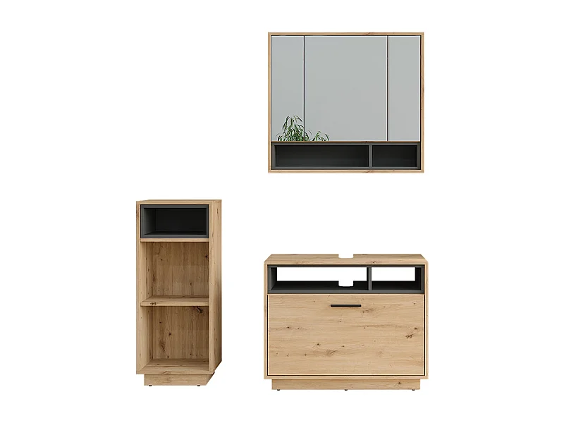 Set di mobili da bagno rovere artigianale/antracite 80x35x64 beatrice
