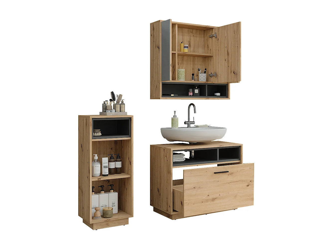 Badmöbel-Set artisan eiche/anthrazit 80x35x64 beatrice