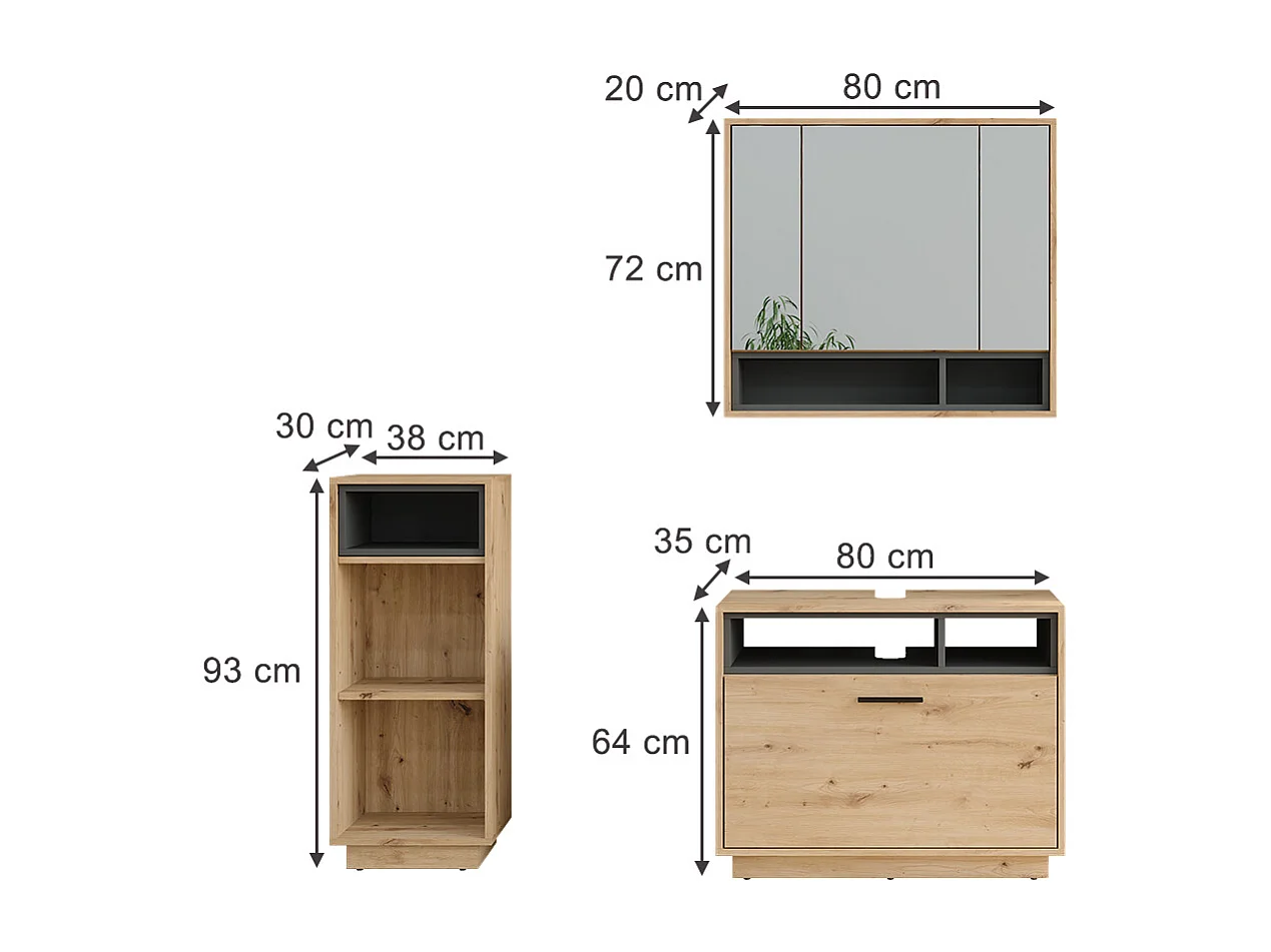 Ensemble de meubles de salle de bains chêne artisan/anthracite 80x35x64 beatrice