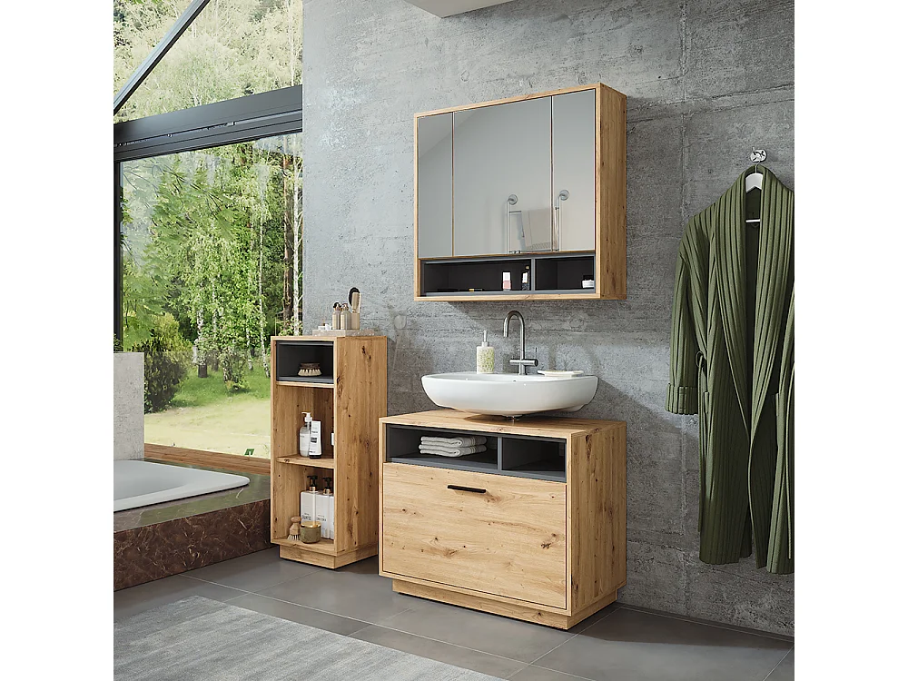 Ensemble de meubles de salle de bains chêne artisan/anthracite 80x35x64 beatrice