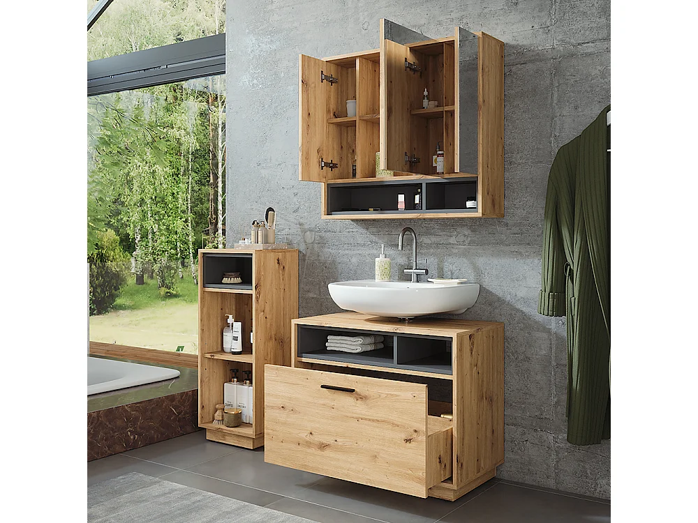 Ensemble de meubles de salle de bains chêne artisan/anthracite 80x35x64 beatrice