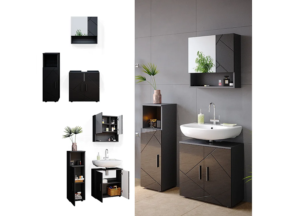 Set mobili bagno antracite lucido 80x41x58.6 irma