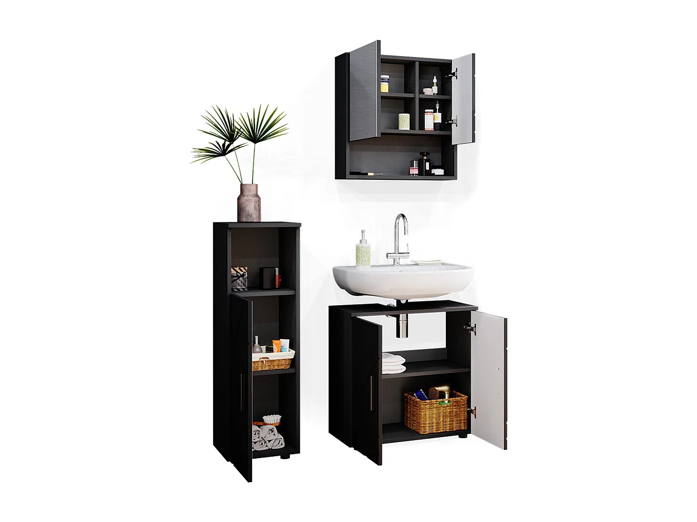 Set mobili bagno antracite lucido 80x41x58.6 irma