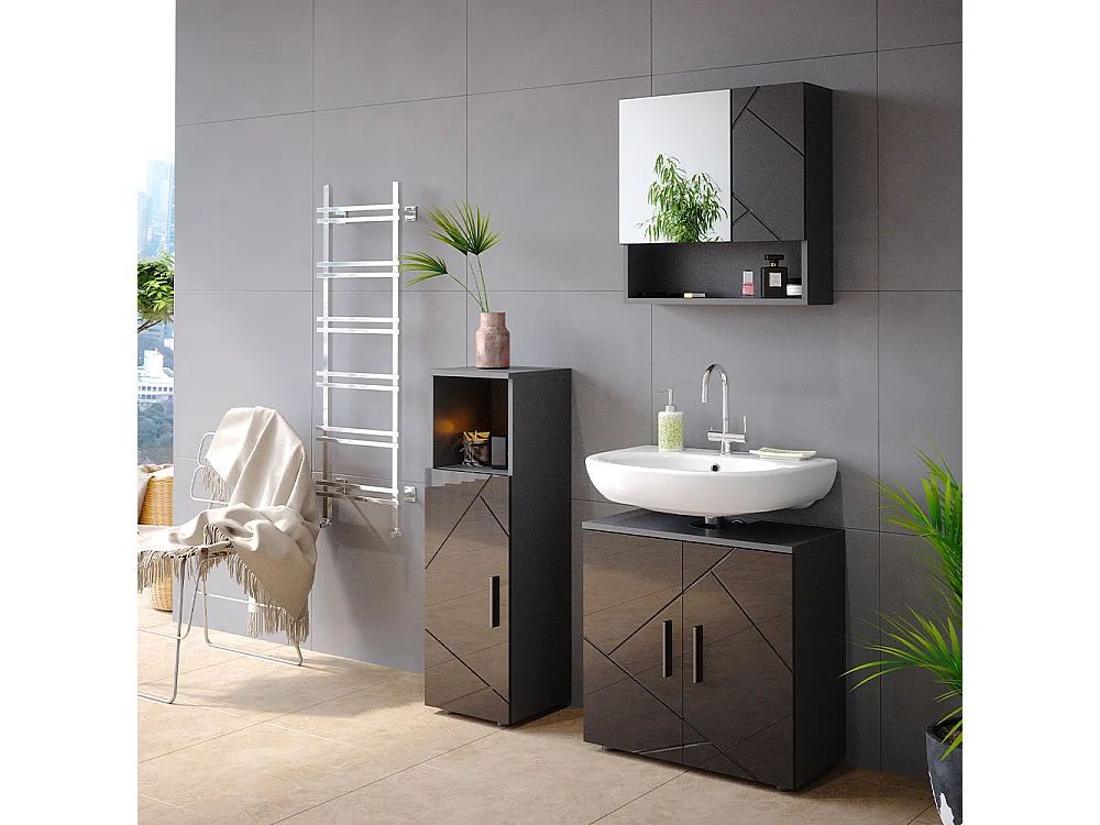 Meubles bain anthracite haute brillance 80x41x58.6 irma