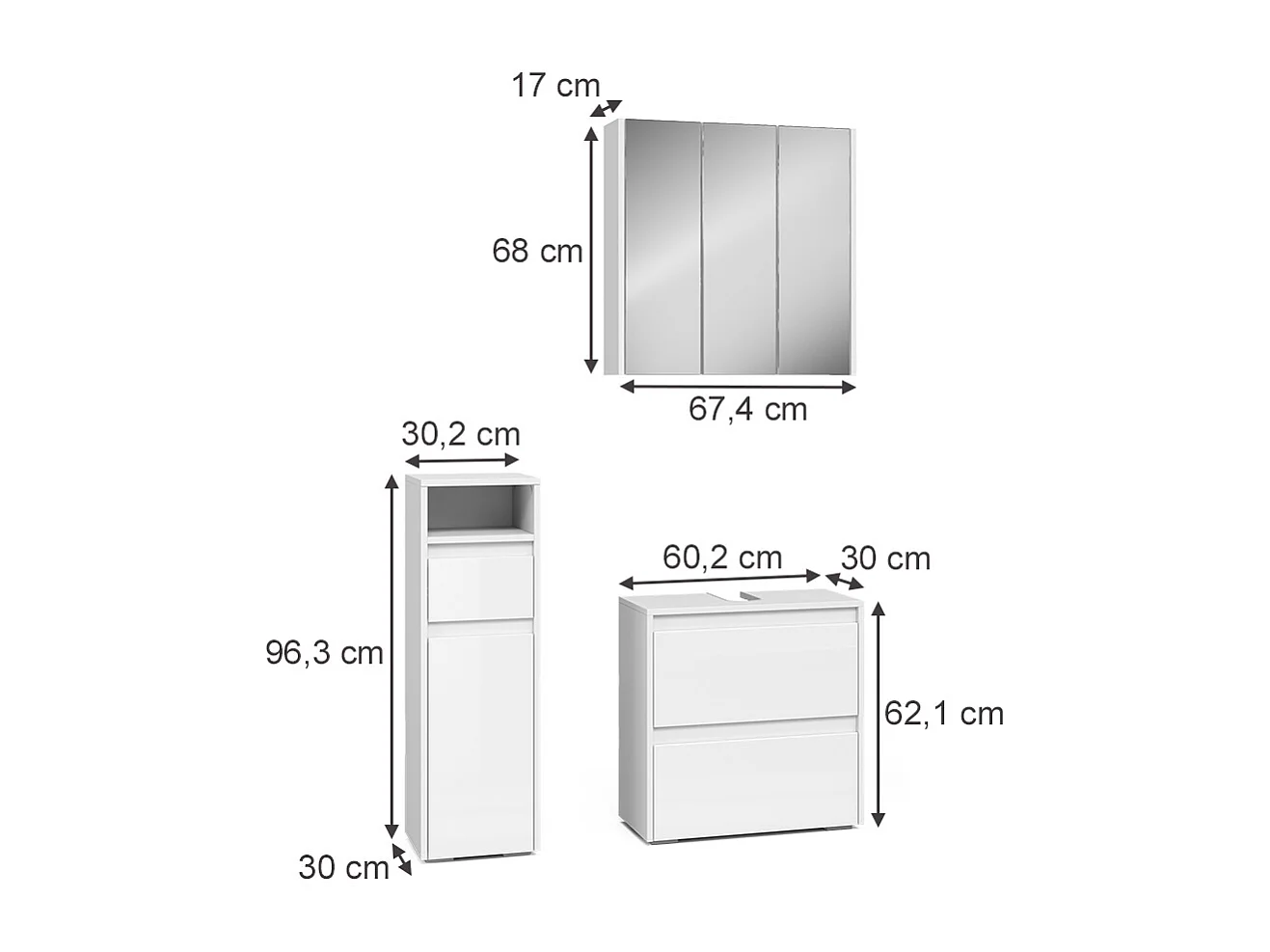 Badeværelsesmøbler sæt hvid 60x30x62 majest