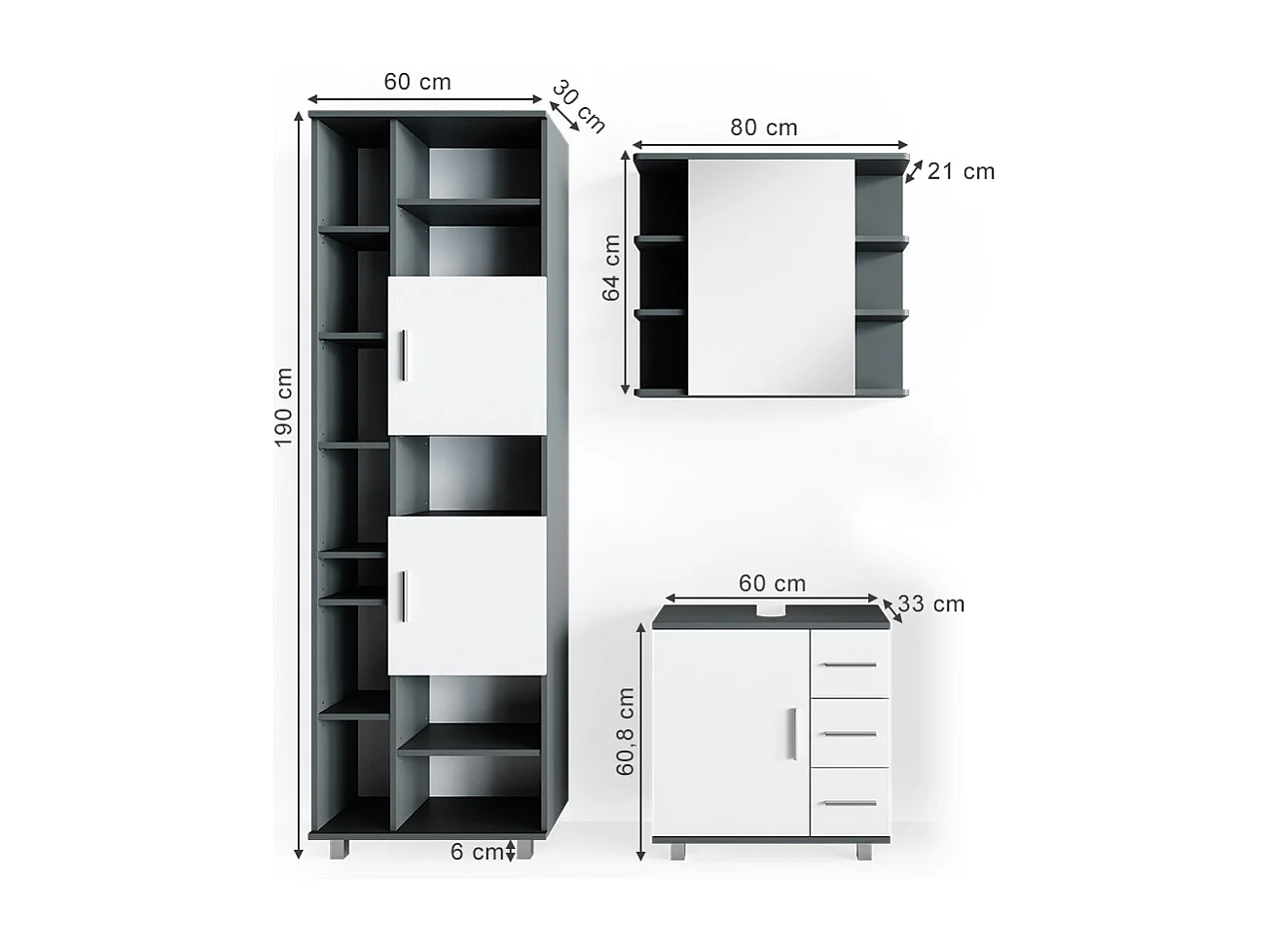 Set mobili bagno antracite 60x33x60.8 ilias