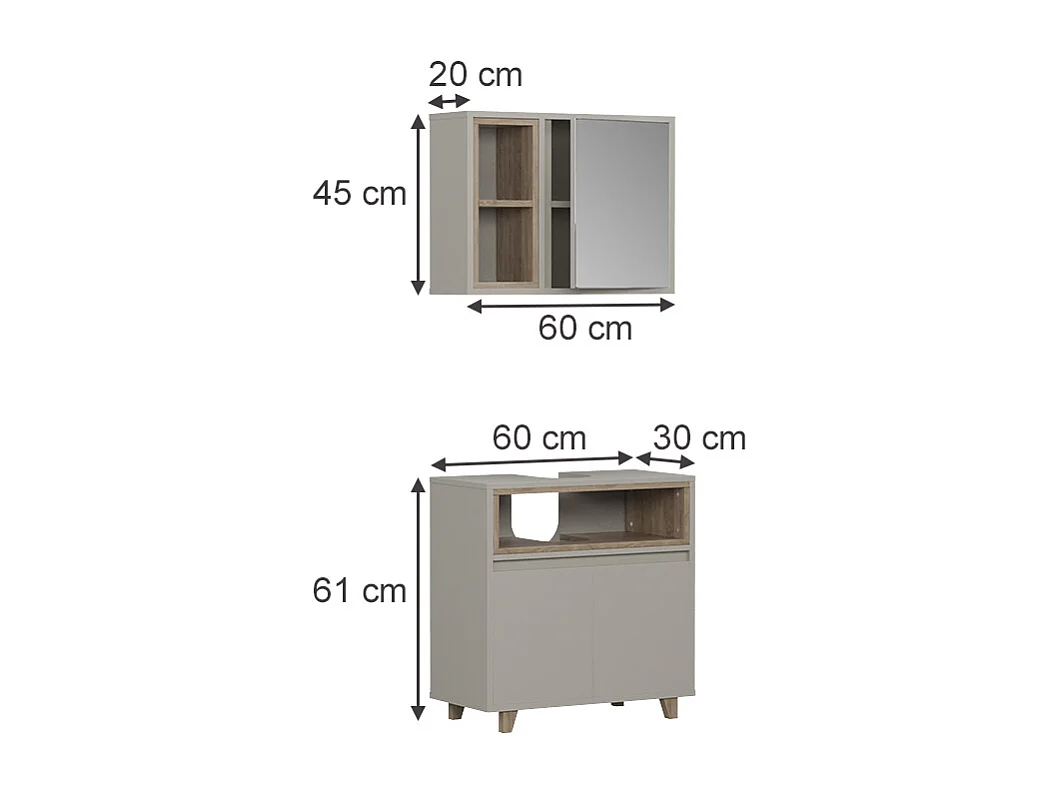 Meubles bain grège 60x30x61 elnor