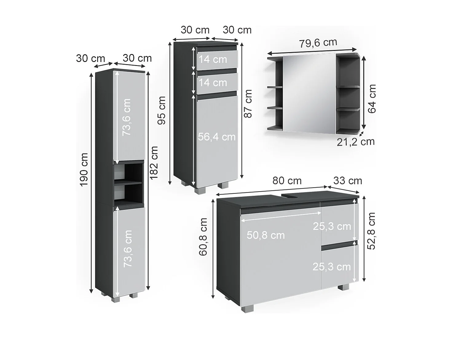 Badmöbel-Set anthrazit 80x33x60 j-shape