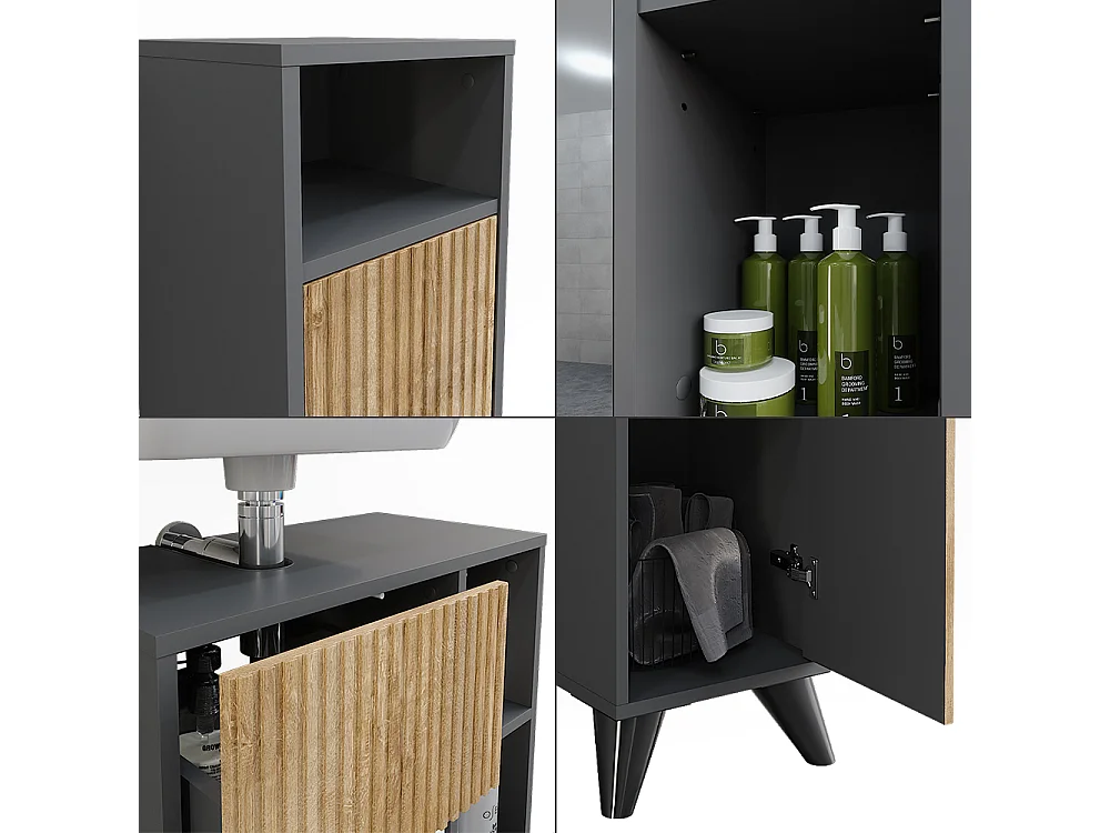 Ensemble de meubles de salle de bains anthracite/chêne de montagne 60x30x62 leano