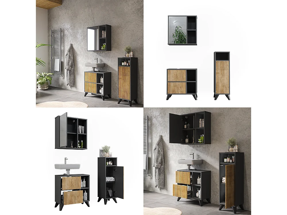 Ensemble de meubles de salle de bains anthracite/chêne de montagne 60x30x62 leano