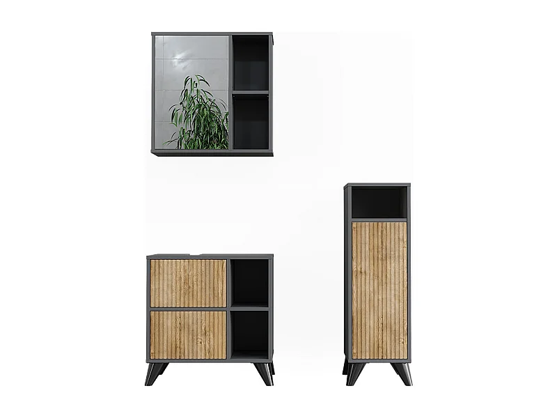 Badmöbel-Set anthrazit/bergeiche 60x30x62 leano