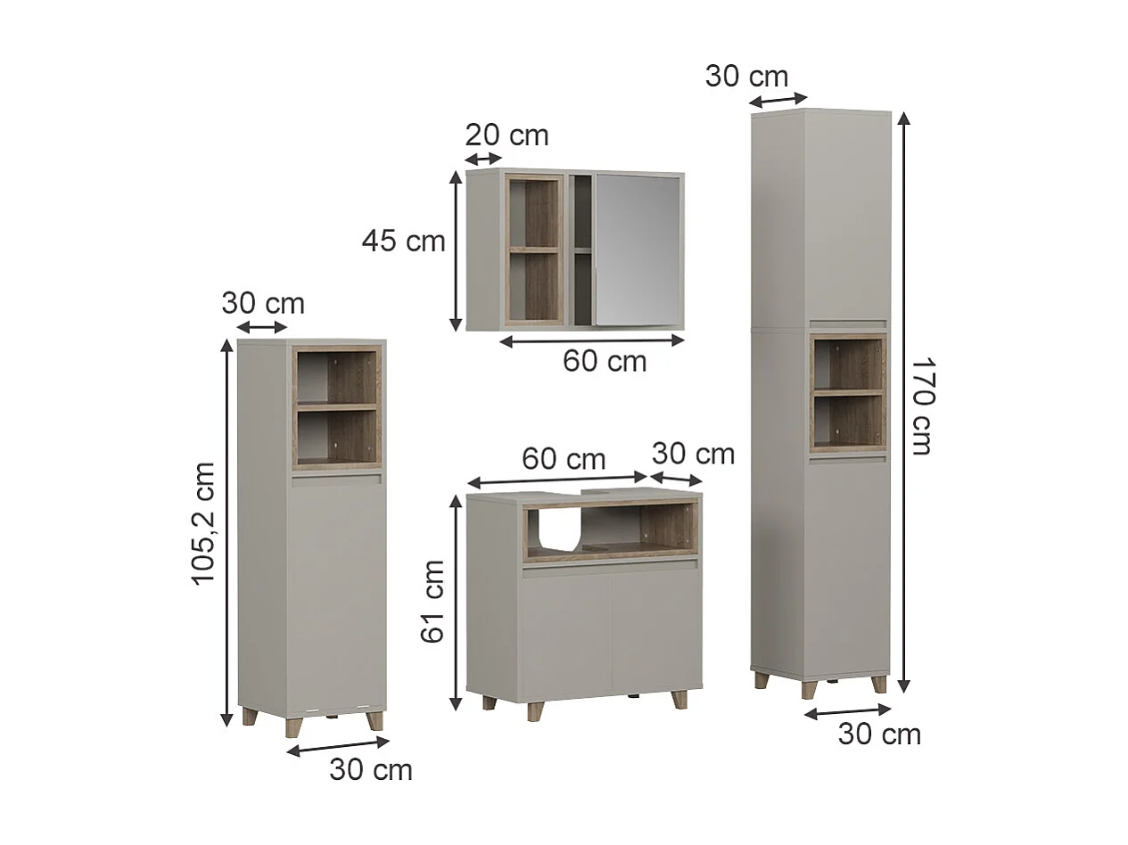 Meubles bain grège 60x30x61 elnor