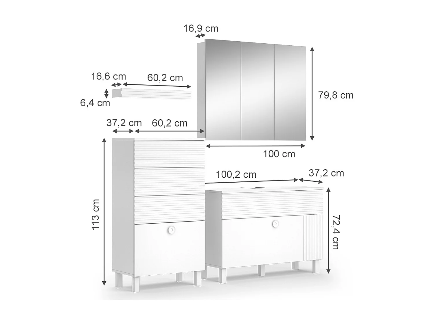 Meubles bain blanc 100x37x72 sola
