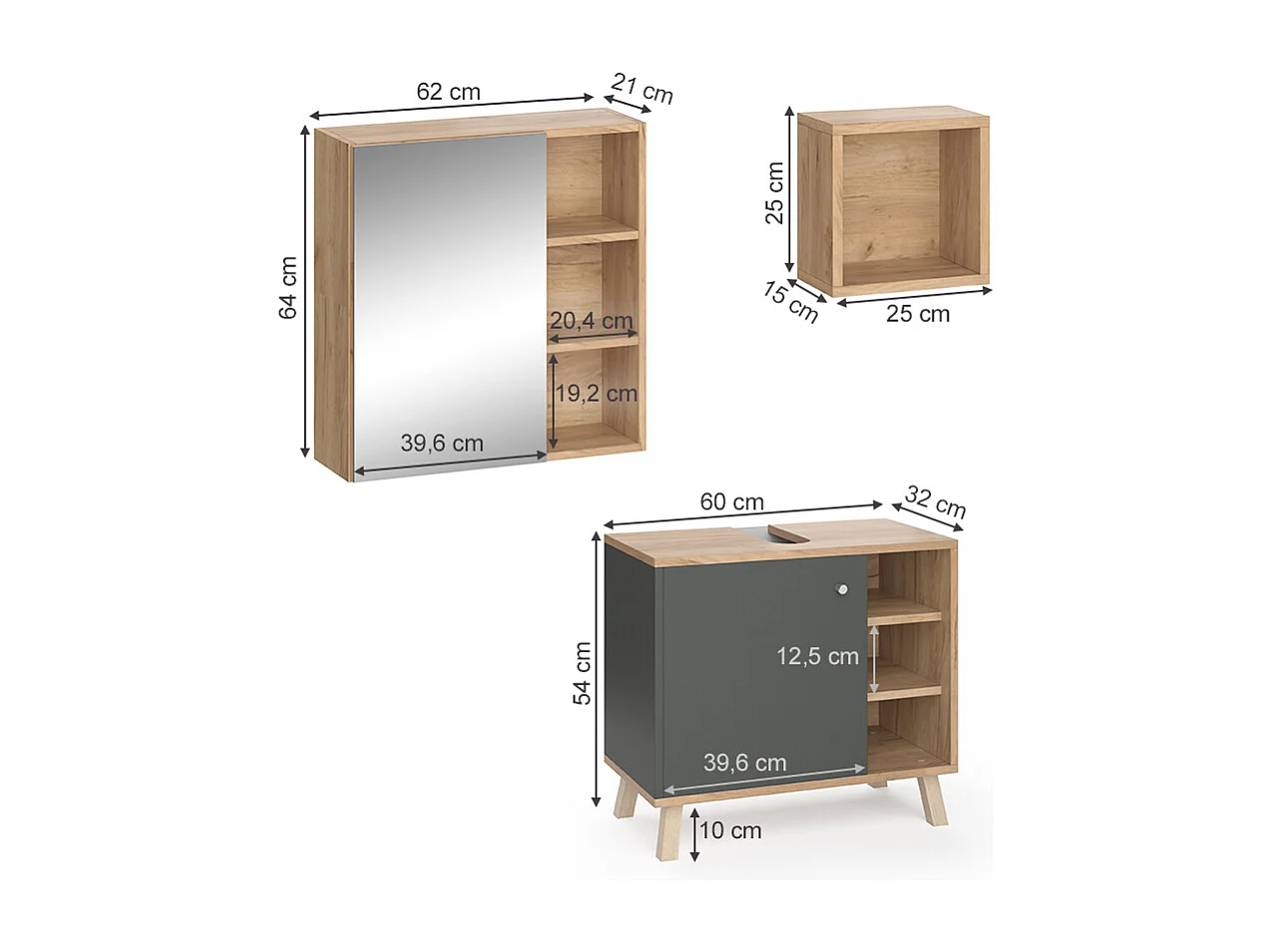 Set mobili bagno antracite 62x32x54 senyo