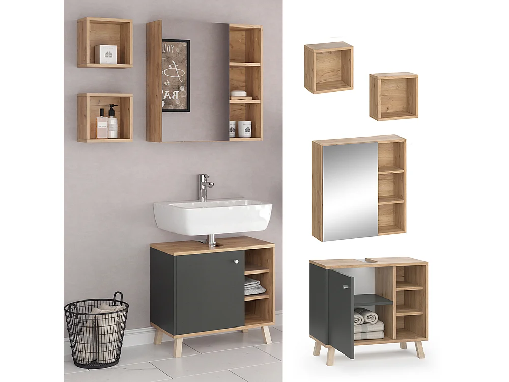 Meubles bain anthracite 62x32x54 senyo