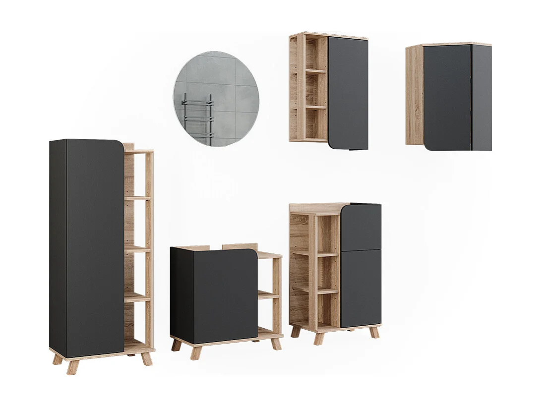 Badeværelsesmøbelsæt sonoma/antracit 60x35x65 karen
