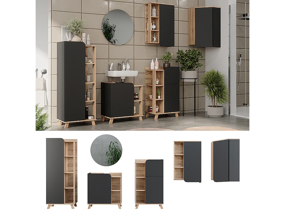 Badeværelsesmøbelsæt sonoma/antracit 60x35x65 karen