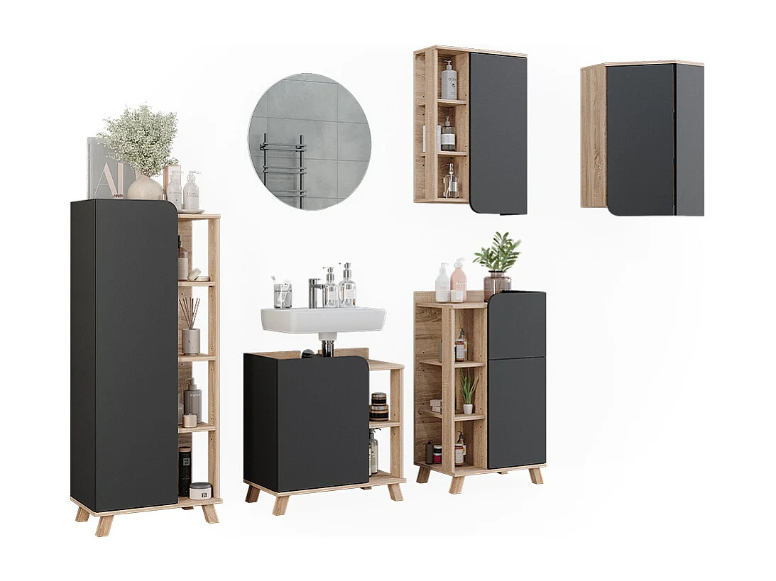 Badeværelsesmøbelsæt sonoma/antracit 60x35x65 karen