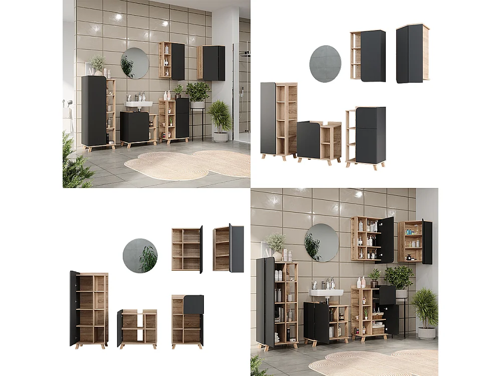 Badeværelsesmøbelsæt sonoma/antracit 60x35x65 karen