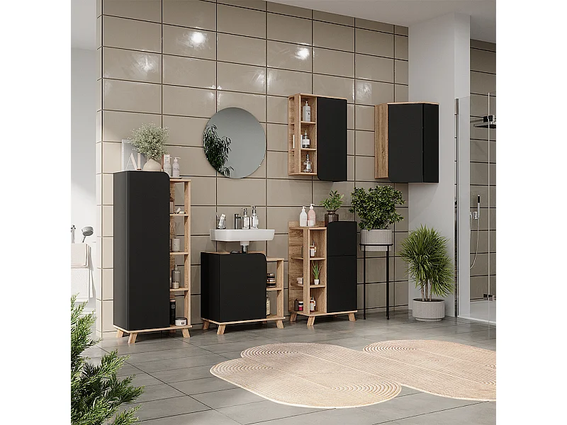 Badmöbel-Set sonoma/anthrazit 60x35x65 karen