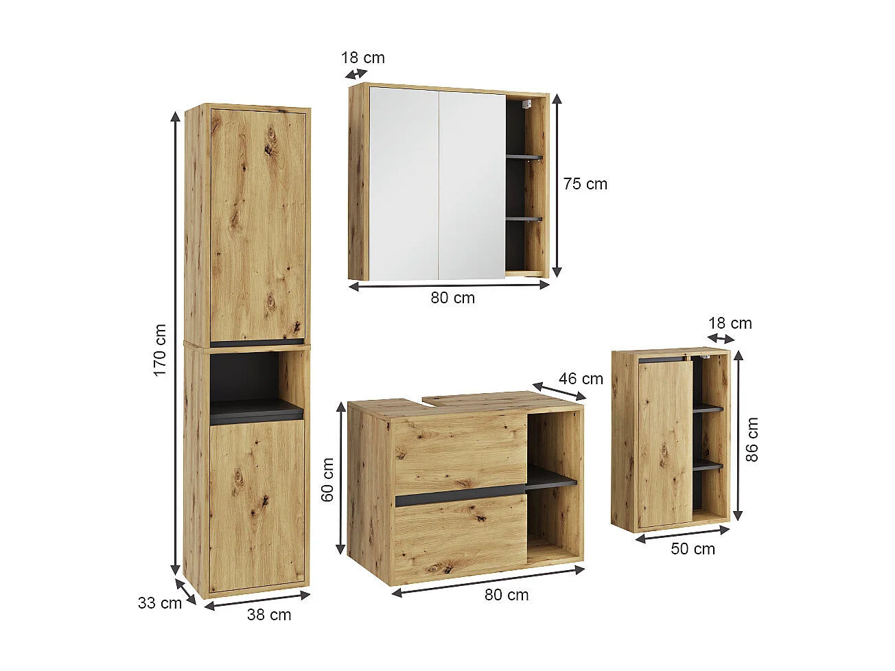 Badmöbel-Set artisan/grau 80x46x60 viola