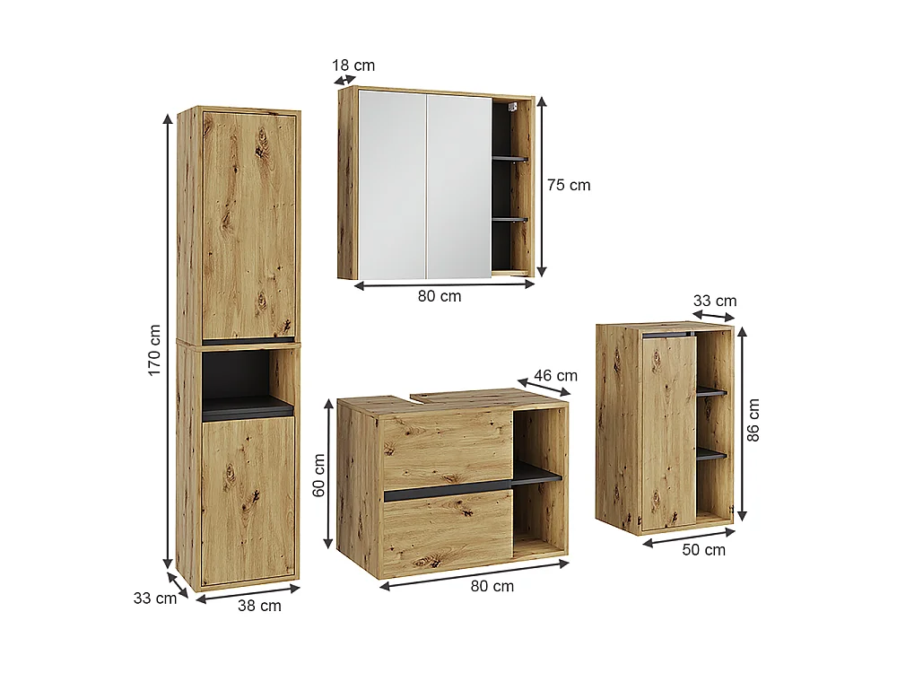 Badmöbel-Set artisan/grau 80x46x60 viola