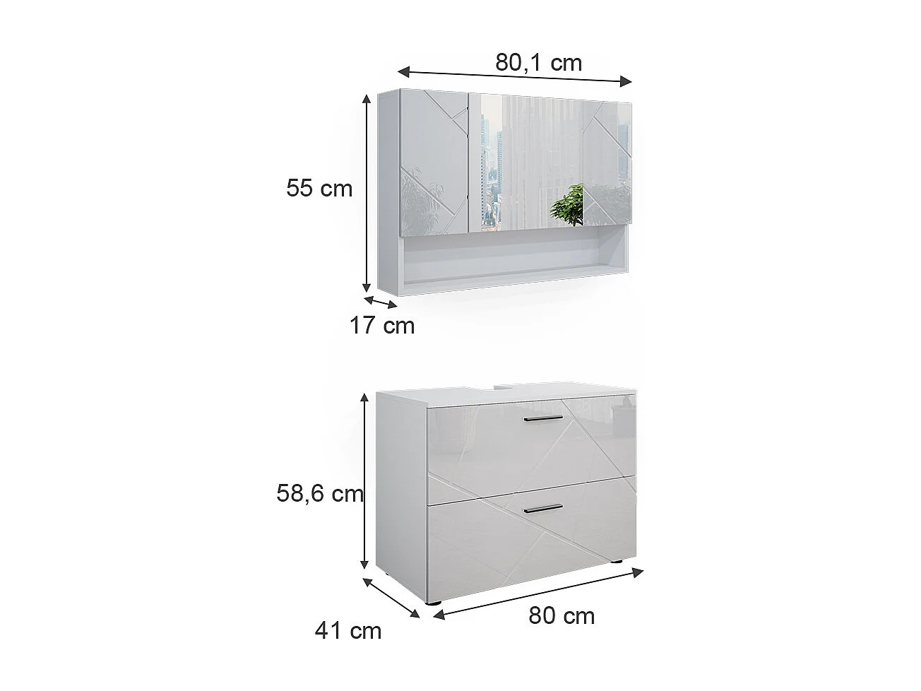 Set mobili bagno bianco lucido 80x41x58.6 irma