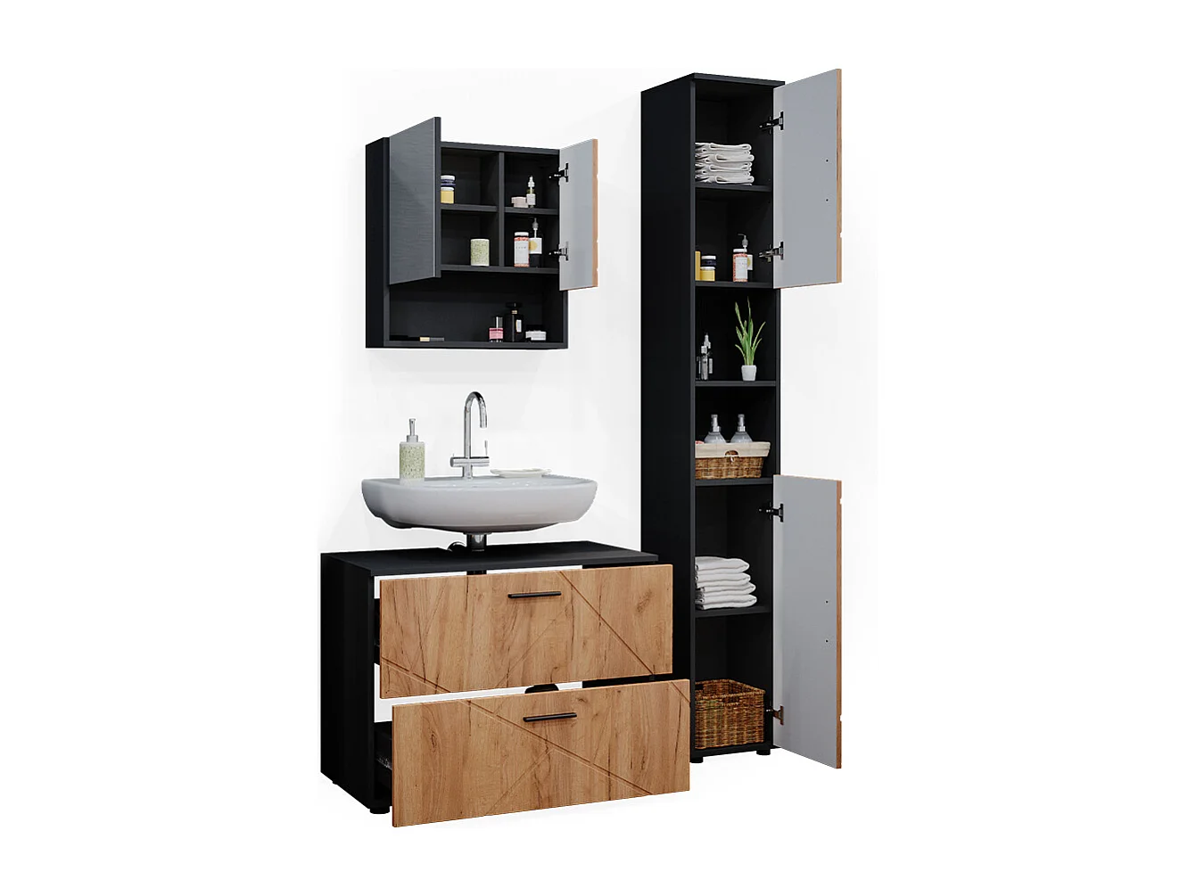 Conjunto de muebles de baño oro power roble/antracita 80x41x58.6 irma