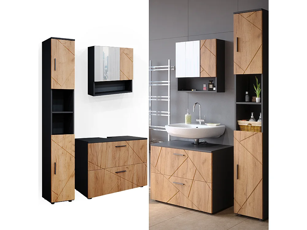 Ensemble meubles bain chêne doré/anthracite 80x41x58.6 irma