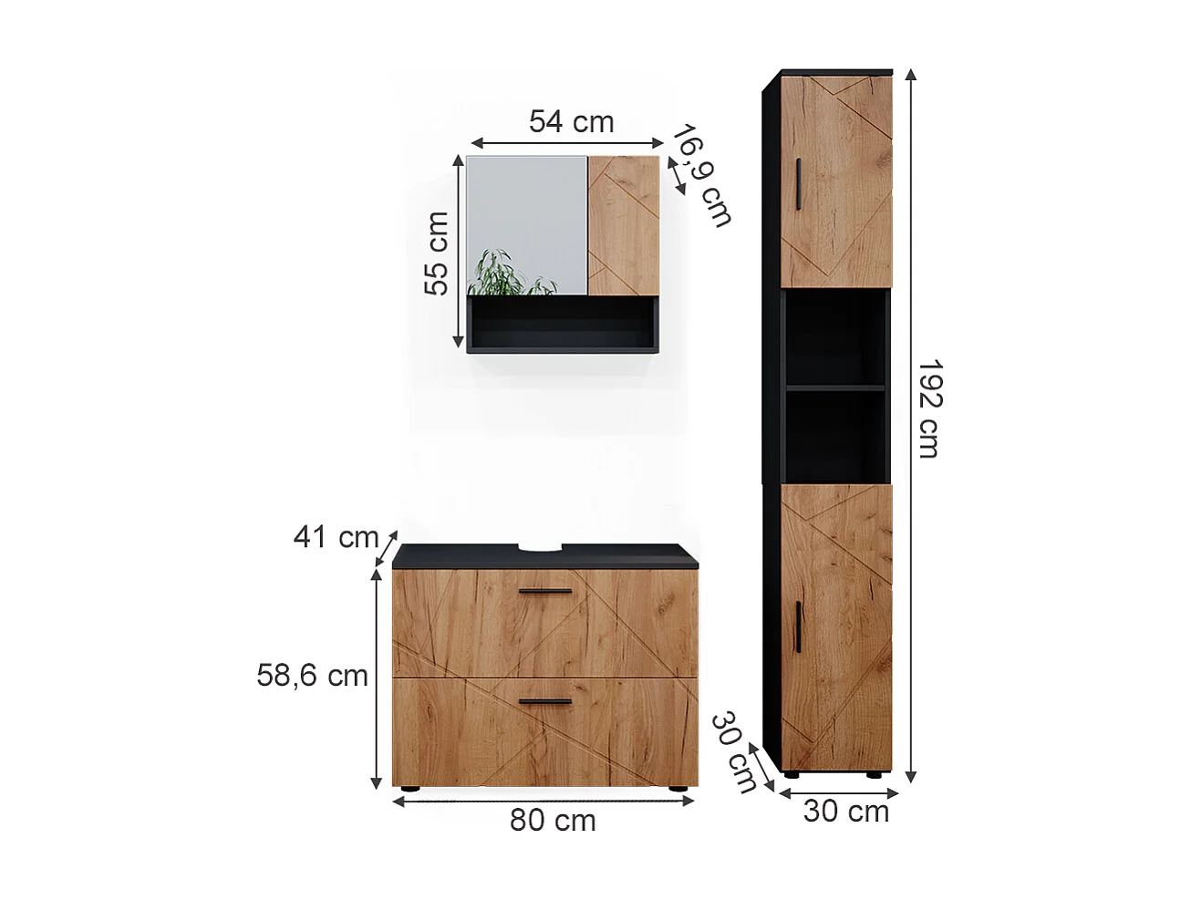 Ensemble meubles bain chêne doré/anthracite 80x41x58.6 irma