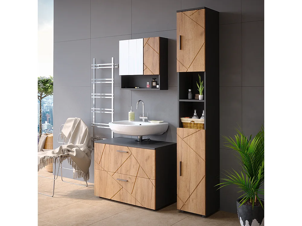Ensemble meubles bain chêne doré/anthracite 80x41x58.6 irma