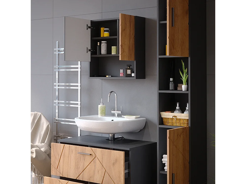 Ensemble meubles bain chêne doré/anthracite 80x41x58.6 irma