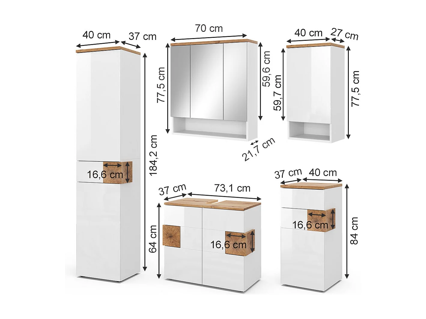 Ensemble de meubles de salle de bain blanc 73x37x64 eden