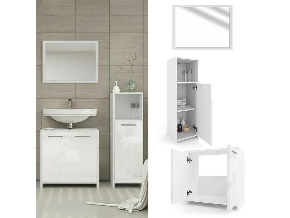 Conjunto de muebles de baño blanco alto brillo/blanco 58x33x60 kiko