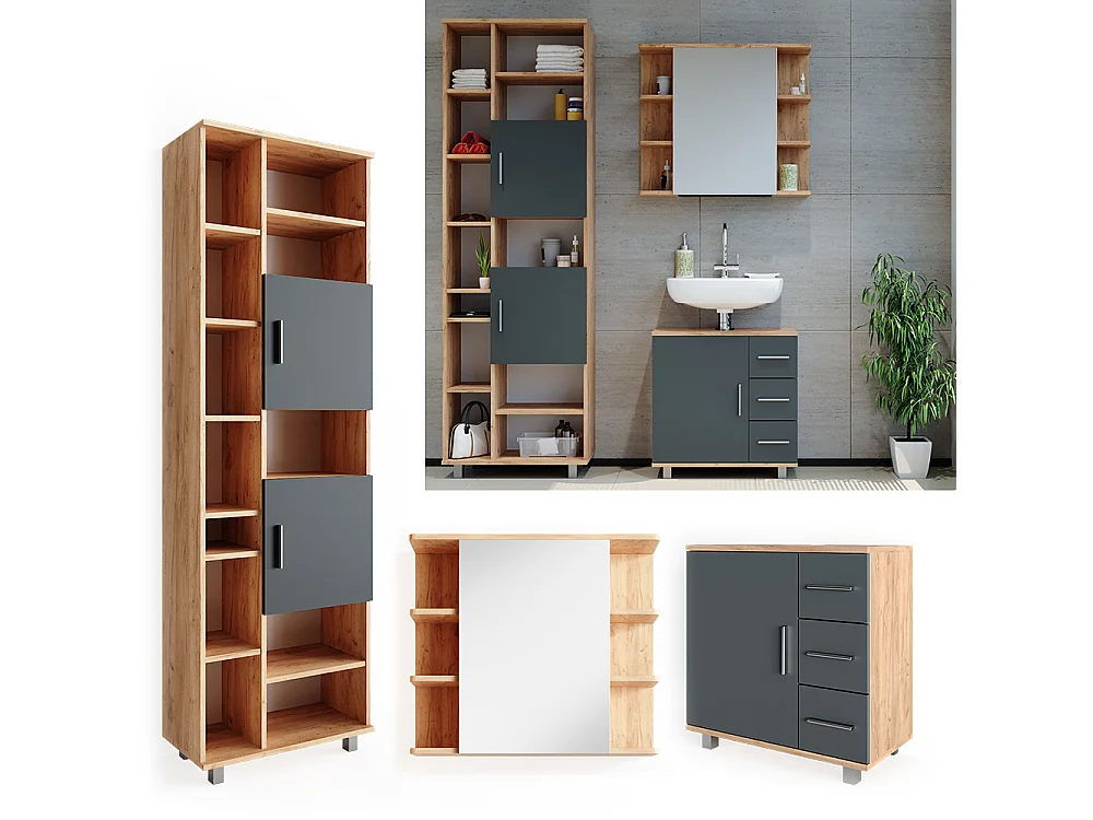 Badmöbel-Set eiche 60x33x60.8 ilias