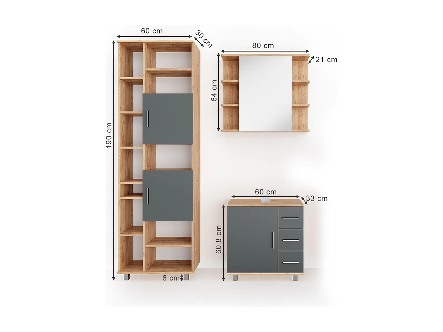 Badmöbel-Set eiche 60x33x60.8 ilias