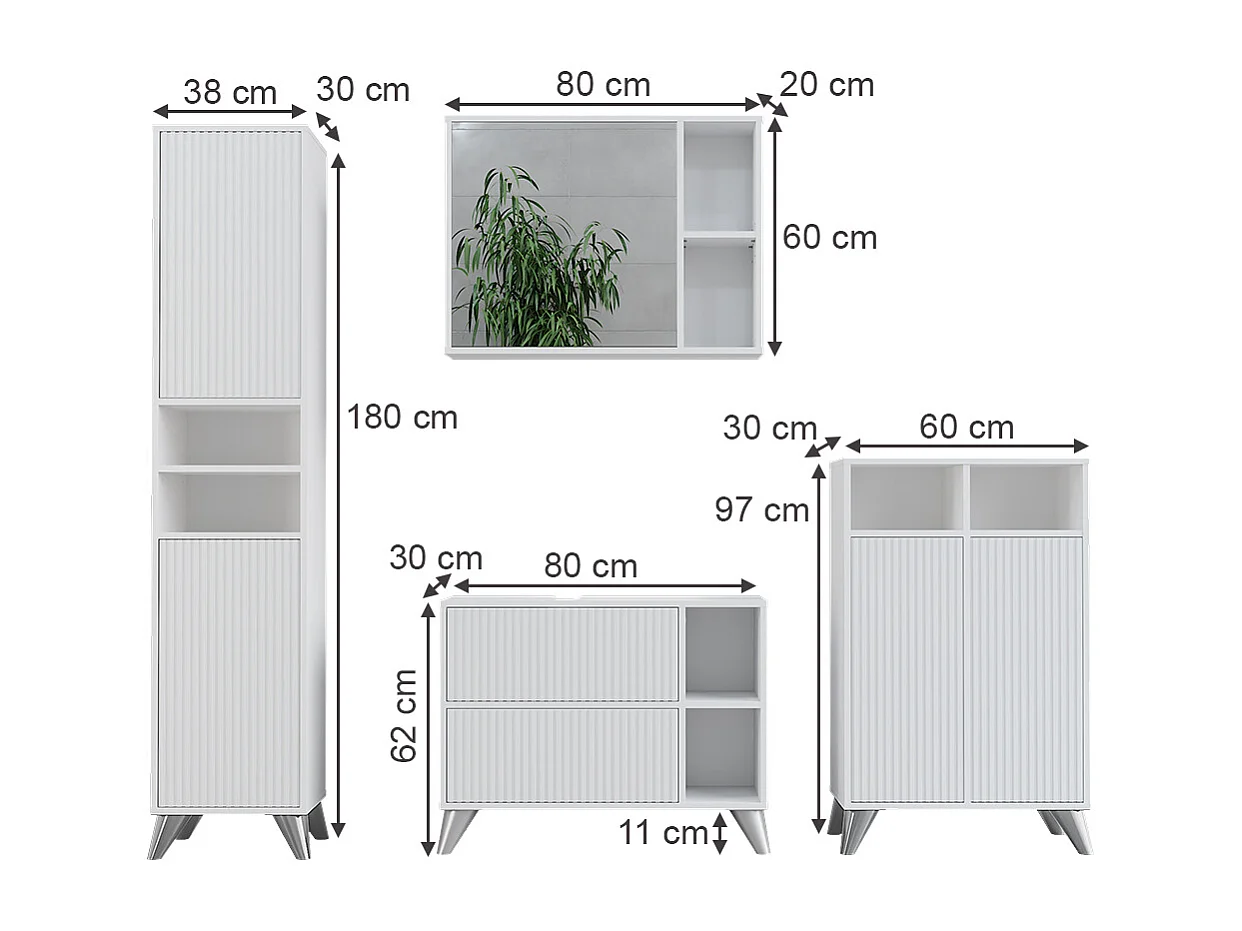 Conjunto de muebles de baño blanco 80x30x62 leano