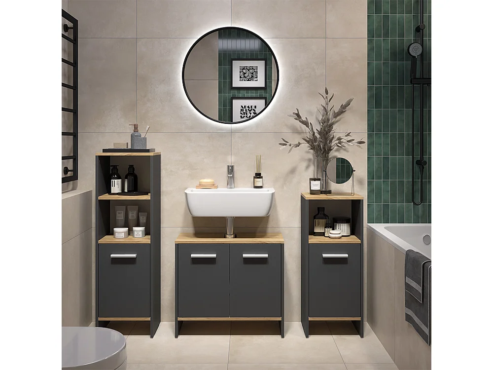 Badmöbel-Set anthrazit/goldkraft eiche 131.4x26.3x108.2 karli
