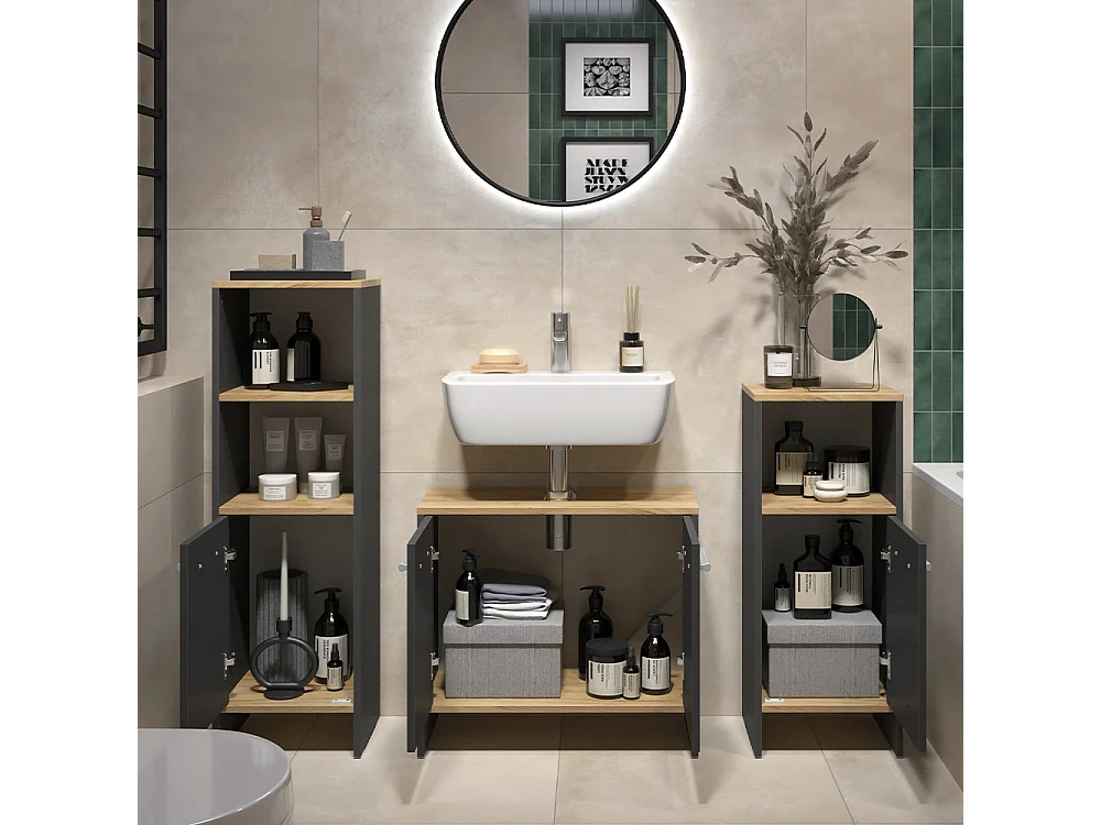 Badmöbel-Set anthrazit/goldkraft eiche 131.4x26.3x108.2 karli