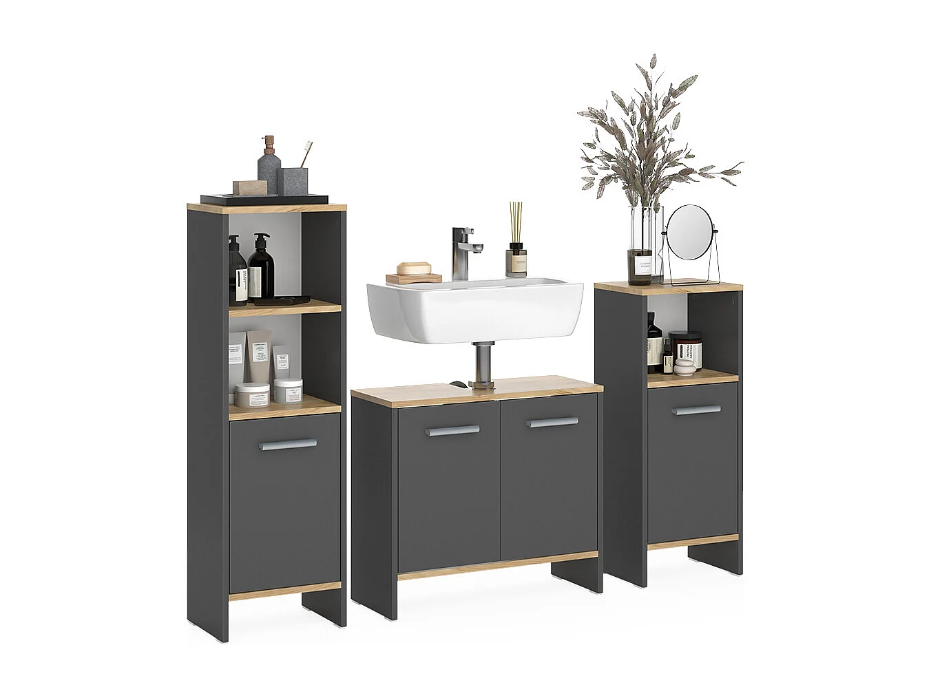 Badmöbel-Set anthrazit/goldkraft eiche 131.4x26.3x108.2 karli