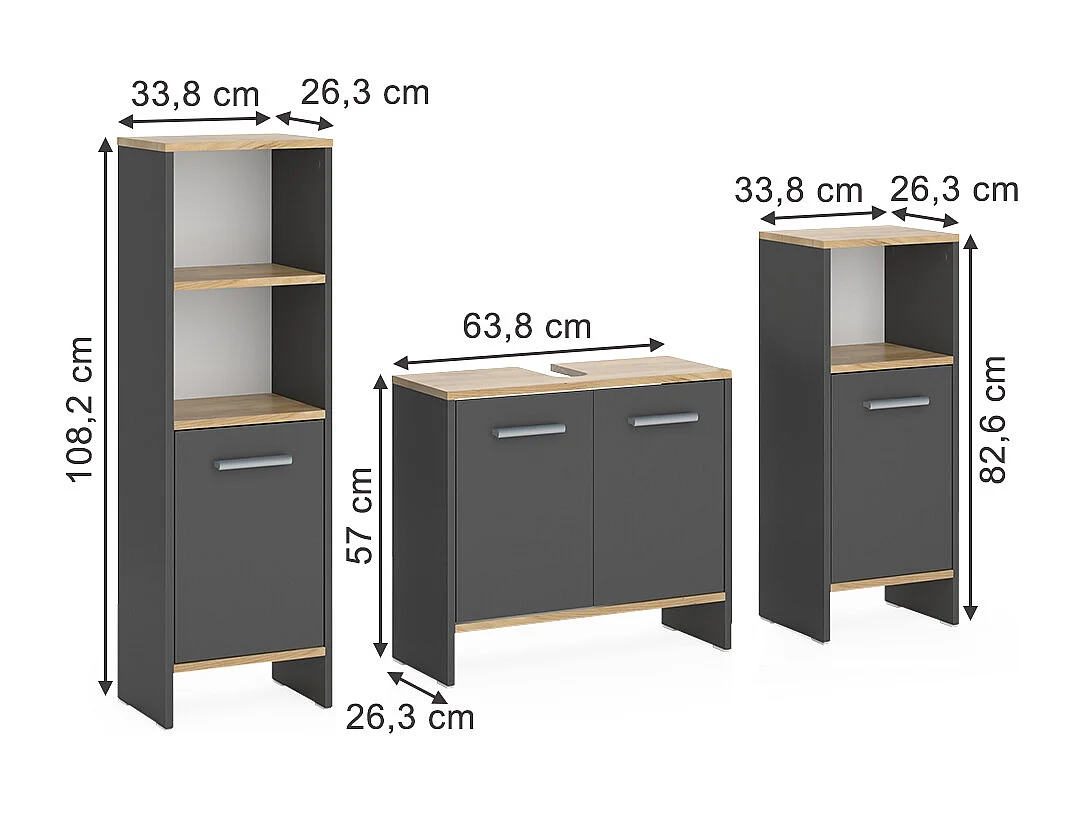 Meubles bain anthracite/chêne doré 131.4x26.3x108.2 karli