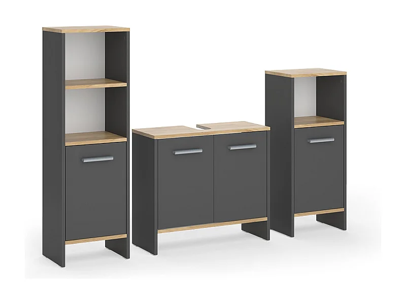 Set di mobili da bagno antracite/quercia dorata 131.4x26.3x108.2 karli